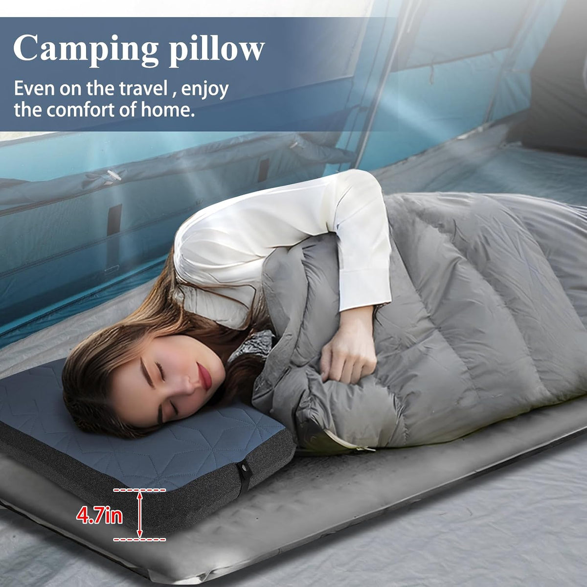 UWILLION Camping Pillow with Removable Cover Large Size 24“ x 15" - Ultralight Inflatable Pillow for Camping Lightweight, Ergonomic and Washable for Camping, Hiking, and Travel Gray