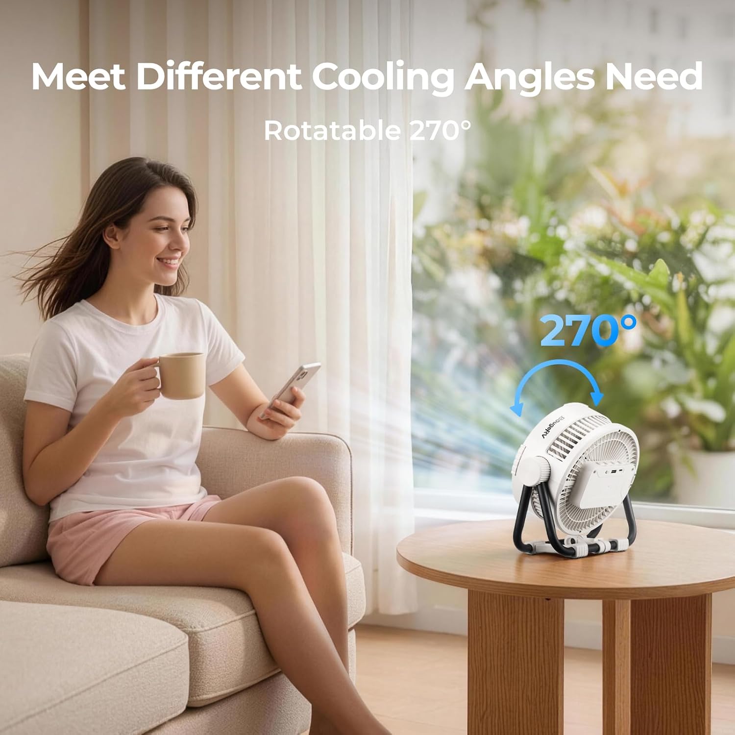 BougeRV Portable Fan Rechargeable, 20000mAh Battery Powered Fans, White