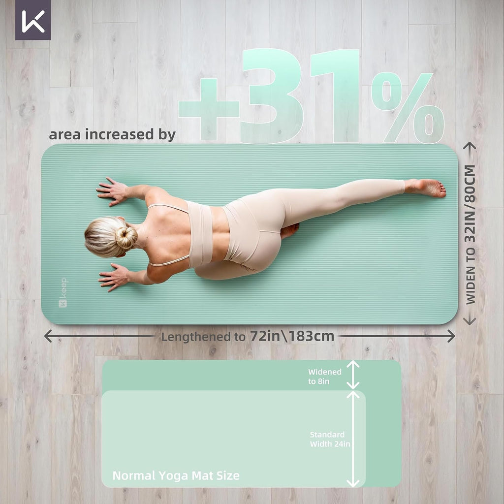 KEEP Extra Thick NBR Yoga Mat for Women & Men, 10mm Thick, 72”x32” Large Exercise Mat with Non-Slip Workout Mat for Yoga, Pilates, Stretching, Meditation – Wide & Cushioned Fitness Mat