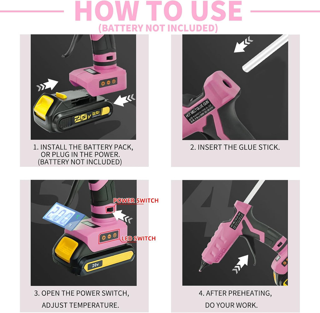 100W Cordless Glue Gun for Dewalt 20V MAX Battery- 20 Full Size Glue Sticks