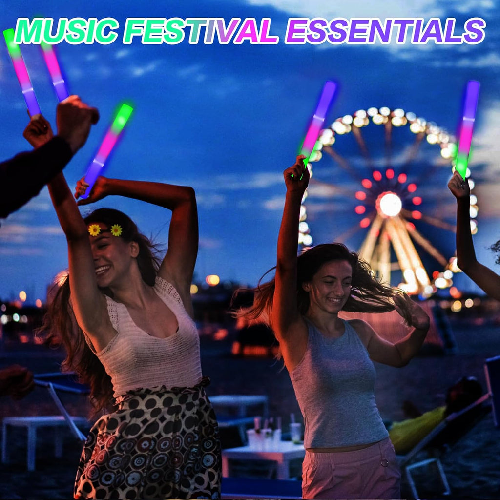 AWANG 100 Pcs Glow Sticks With 3 Modes Colorful Flashing Glow In The Dark Party Supplies Multicolor Bulk LED Foam Glow Sticks For Wedding Raves Sporting Events Glow Party Birthday Camping Concert