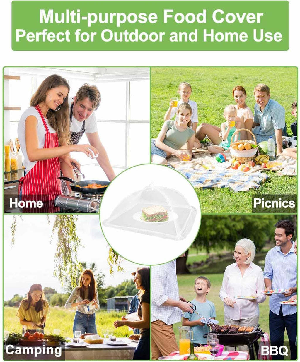 Large Food Cover,6 Pack Mesh Food Tent,17"x17",White Nylon Covers,Pop-Up Umbrella Screen Tents,Patio Net for Outdoor Camping, Picnics, Parties,BBQ,Collapsible and Reusable