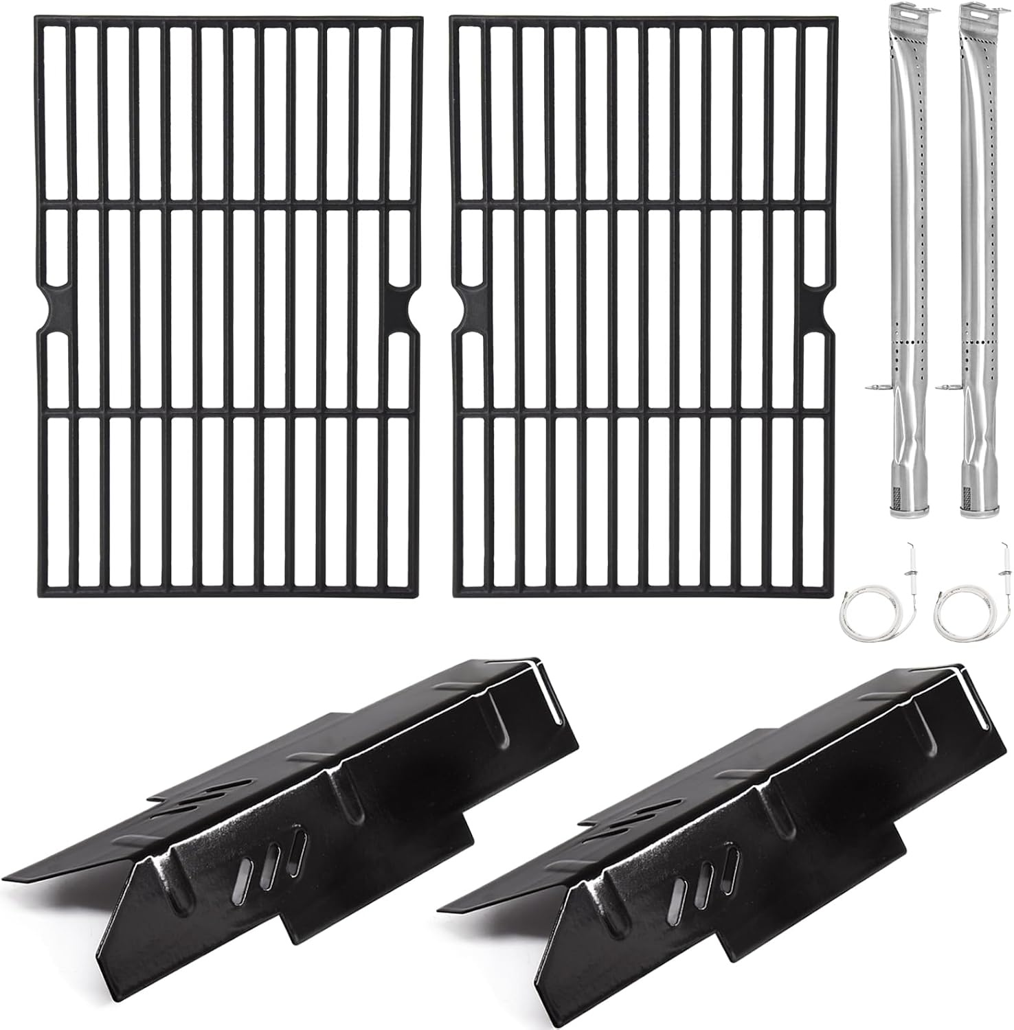 Criditpid Grill Replacement Parts for Dyna Glo DGF350CSP DGF350CSP-D 2 Burner Grill, Porcelain Steel Heat Plate Shields, Burner Tubes, Grates & Igniter Electrode Kit for Dyna-Glo DGF350CSP Grill.