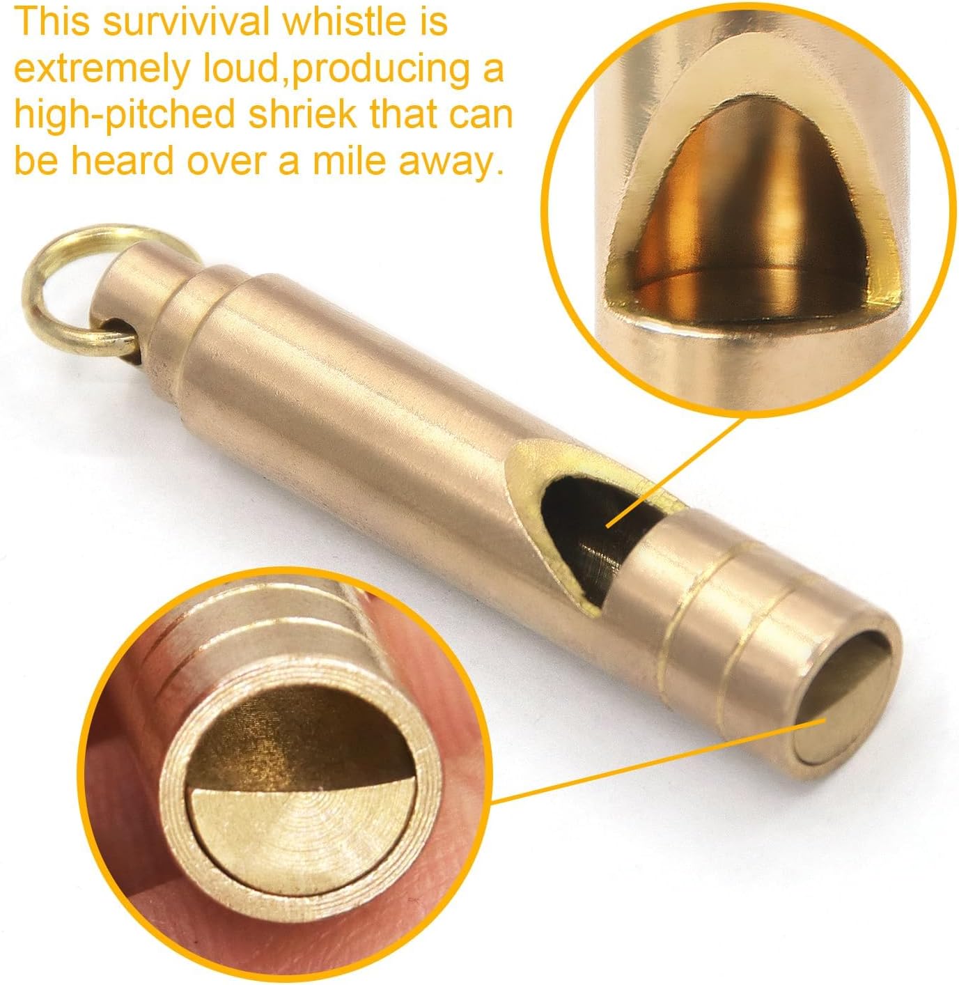 Brass Survival Whistle, 125 dB Loud Emergency Whistle with Lanyard for Hiking, Camping, Pet Training, and Coaching