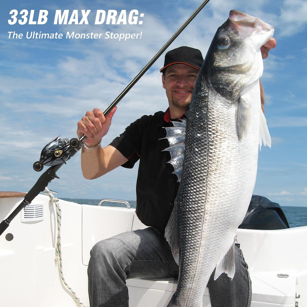 Baitcaster Reels 6.4:1 High-Speed Gear Ratio 33LB Max Drag 8+1 Bearings