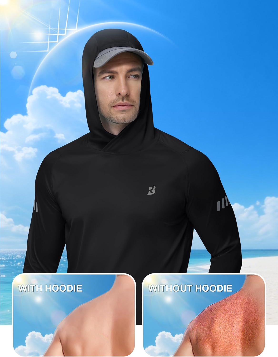 Roadbox Men's UPF 50+ Sun Hoodie, UV Long Sleeve Fishing Shirts Rash Guard
