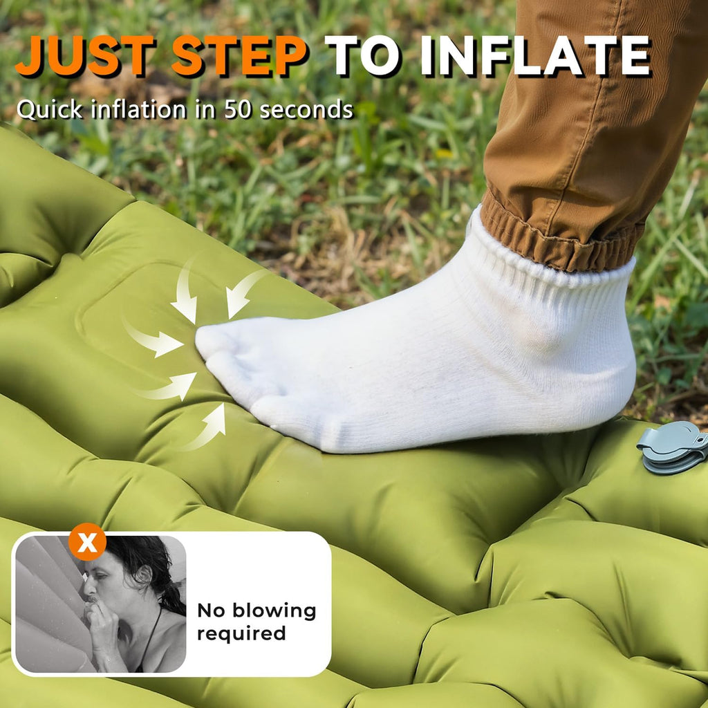 Sleeping Pad for Camping, Built-in Foot Pump with Pillow
