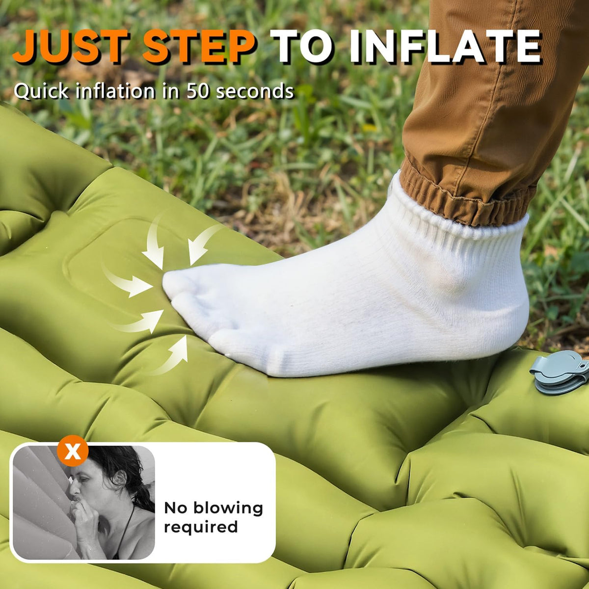 Sleeping Pad for Camping, Built-in Foot Pump with Pillow
