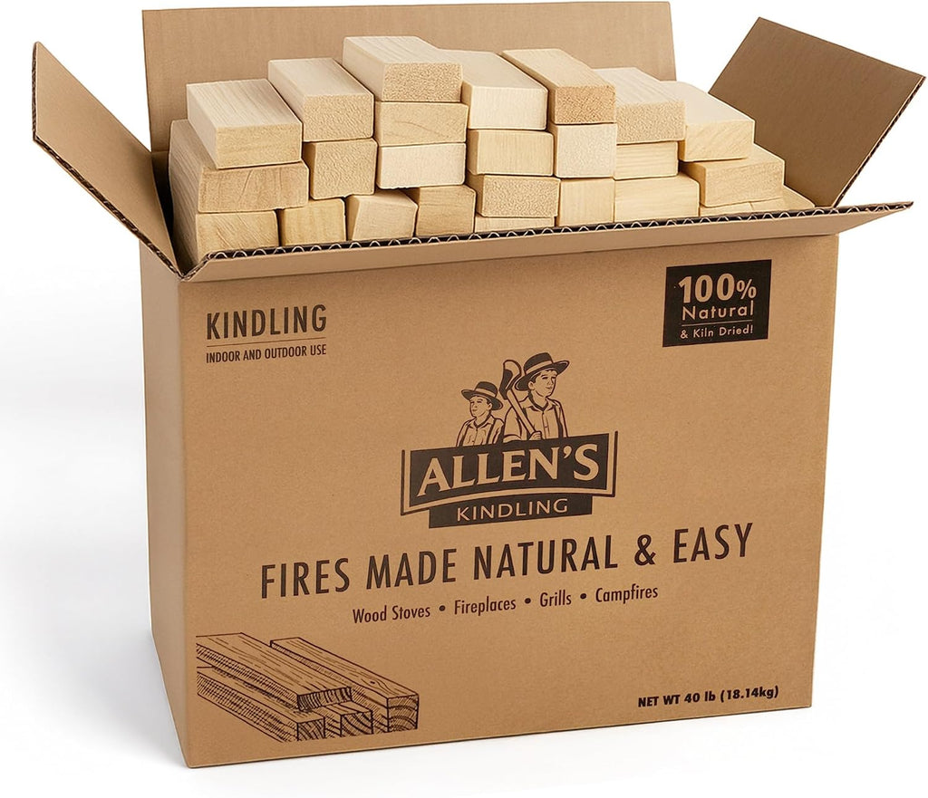 Allen's Natural Kindling Wood – 8 LB Box of Kiln-Dried Fire Starter Sticks for Campfires, Wood Stoves & BBQ – Easy to Light Fire Pit – Clean Burn Fire Starter Logs – No Chemicals or Odors