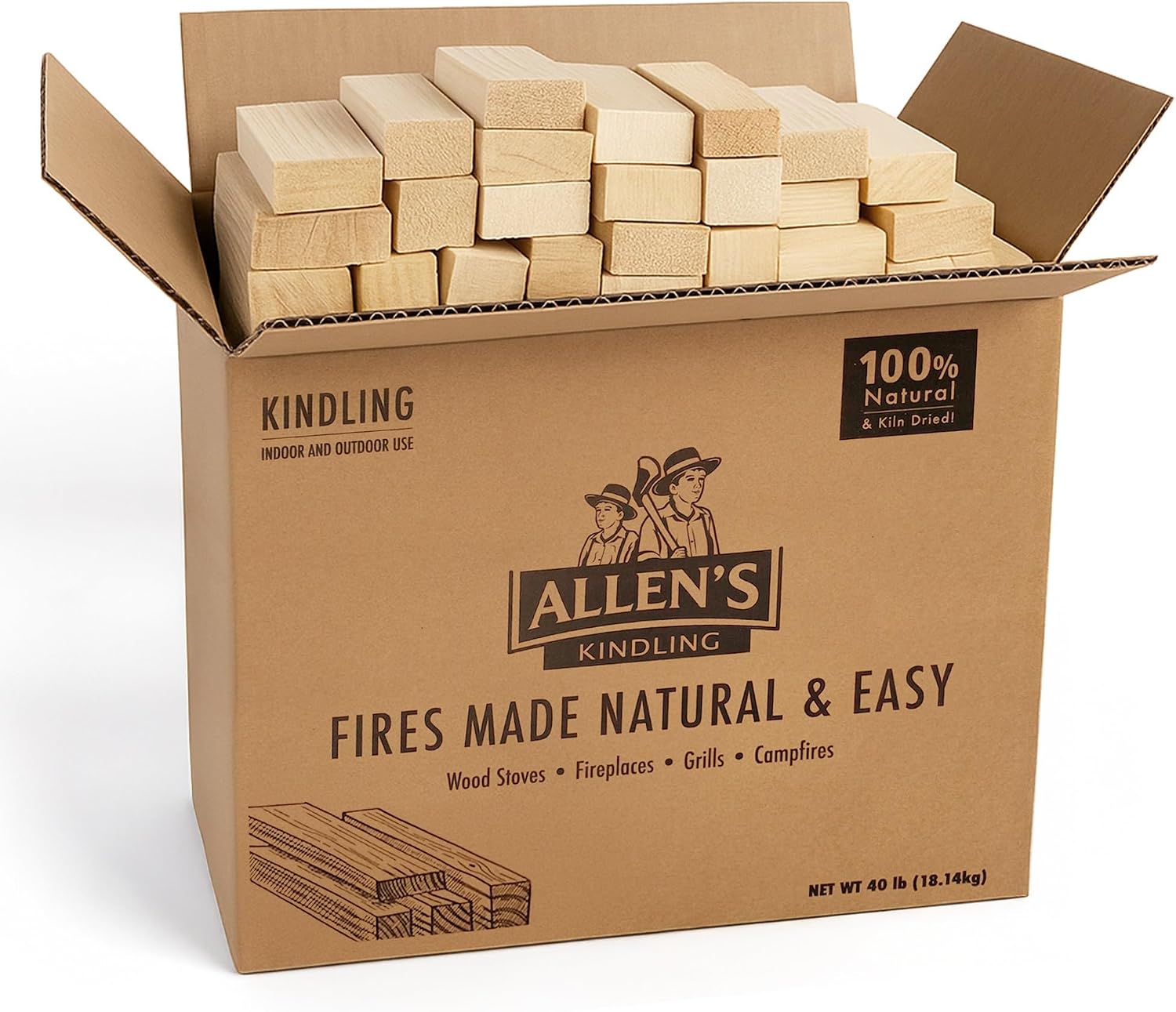 Allen's Natural Kindling Wood – 8 LB Box of Kiln-Dried Fire Starter Sticks for Campfires, Wood Stoves & BBQ – Easy to Light Fire Pit – Clean Burn Fire Starter Logs – No Chemicals or Odors