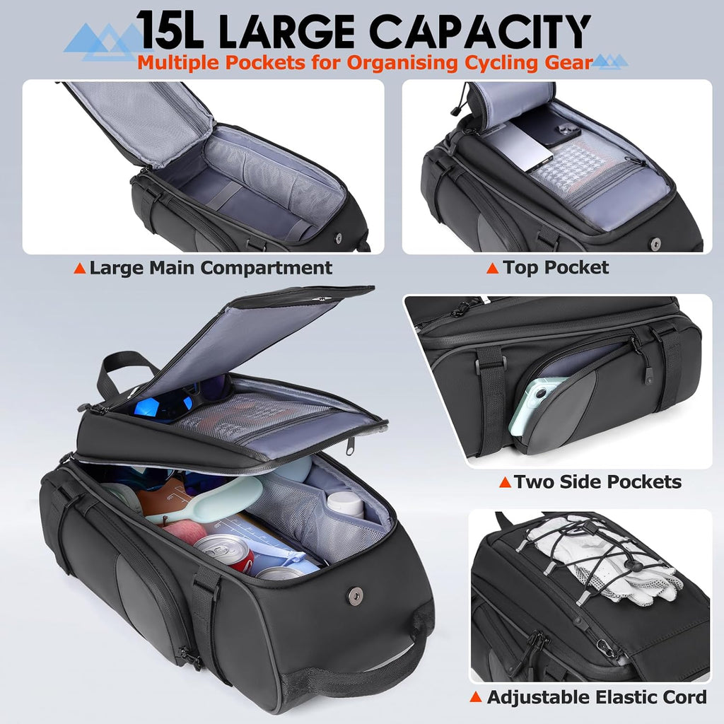 RAINSMORE Bike Bag for Bicycle Rear Rack 15L Waterproof Ebike Trunk Bag