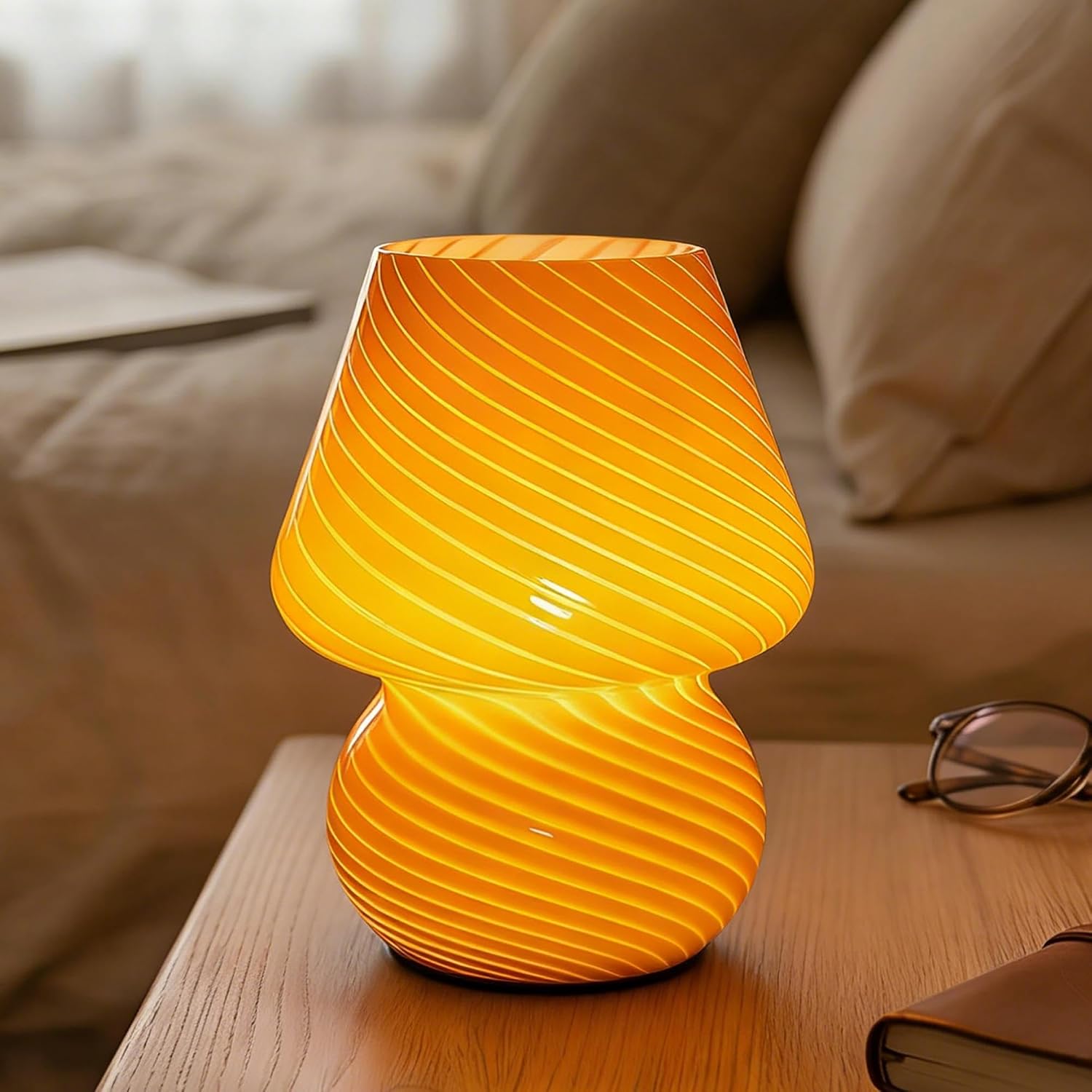 ULAROOM Battery Operated Mushroom Lamp-Vintage Small Table Lamps with Timer, Cordless Battery Powered Bedside Lamp for Bookshelf/Bedroom/Kitchen/Living Room/Shelf/Entryway Decor Aesthetic,Orange