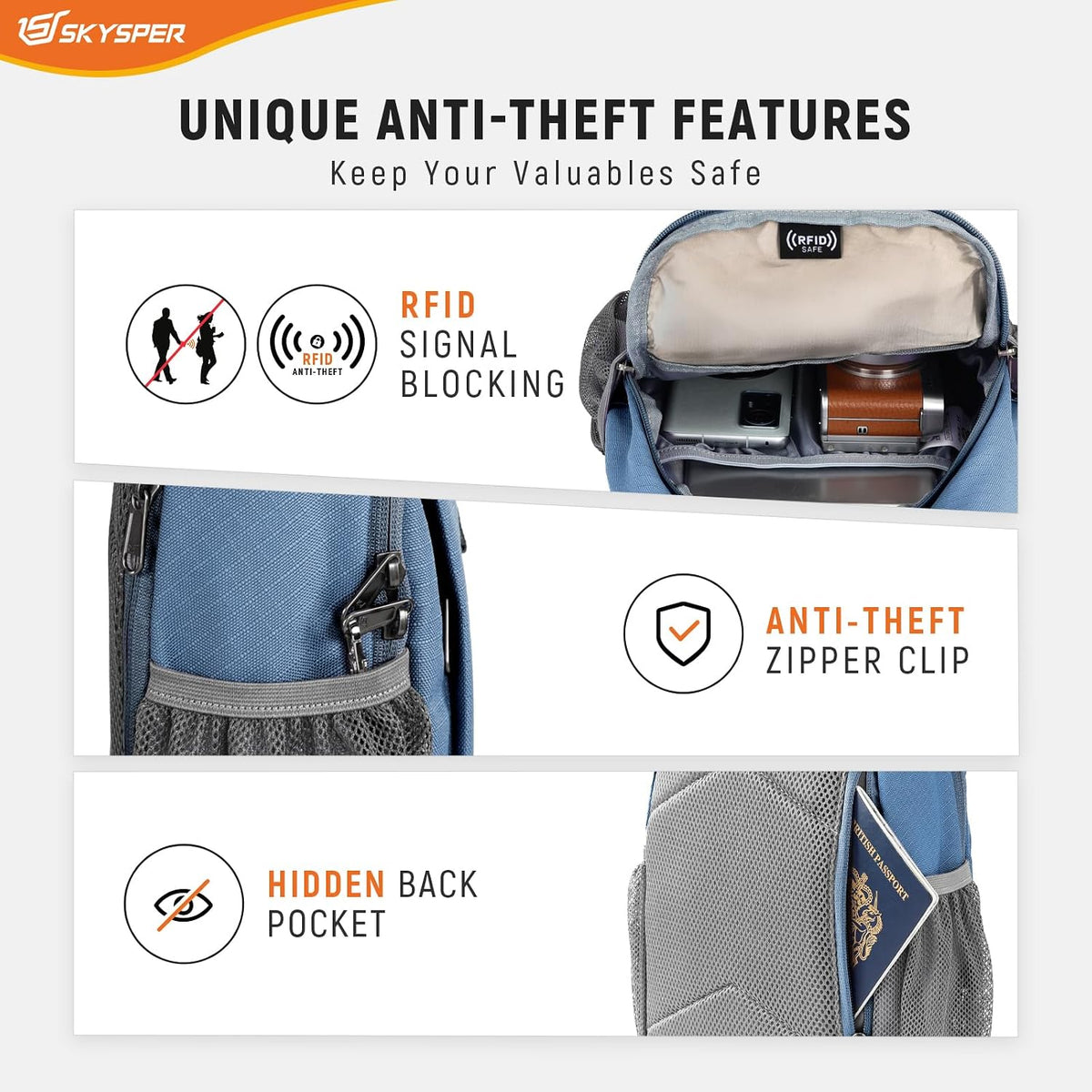 SKYSPER Sling Bag RFID Cross Body Bag Recycled Crossbody Backpack Travel Daypack