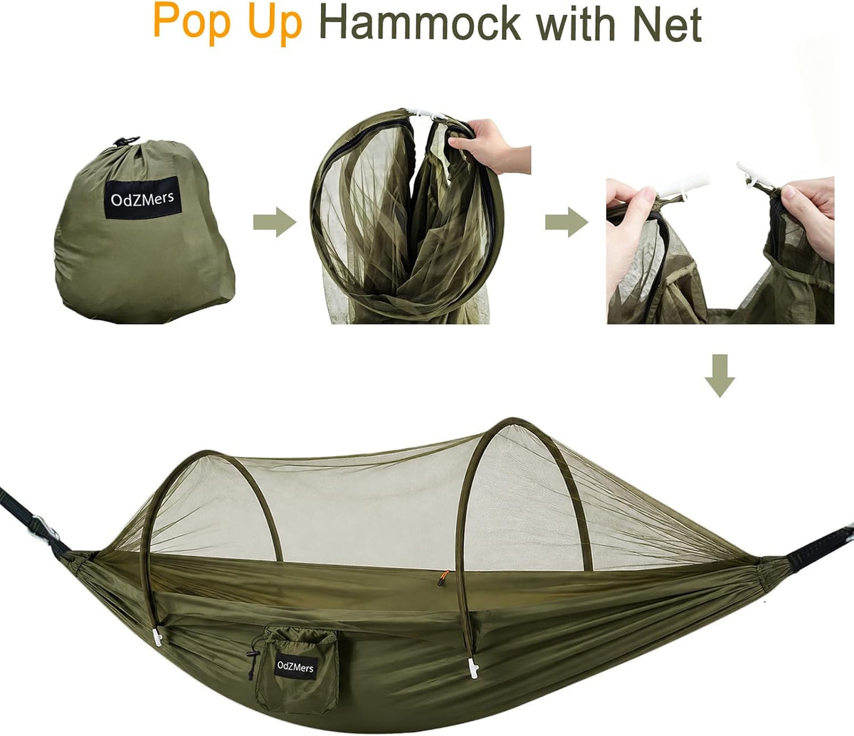 OdZMers Hammock with Mosquito Net, 1-Person Pop Up Camping Hammock Tent