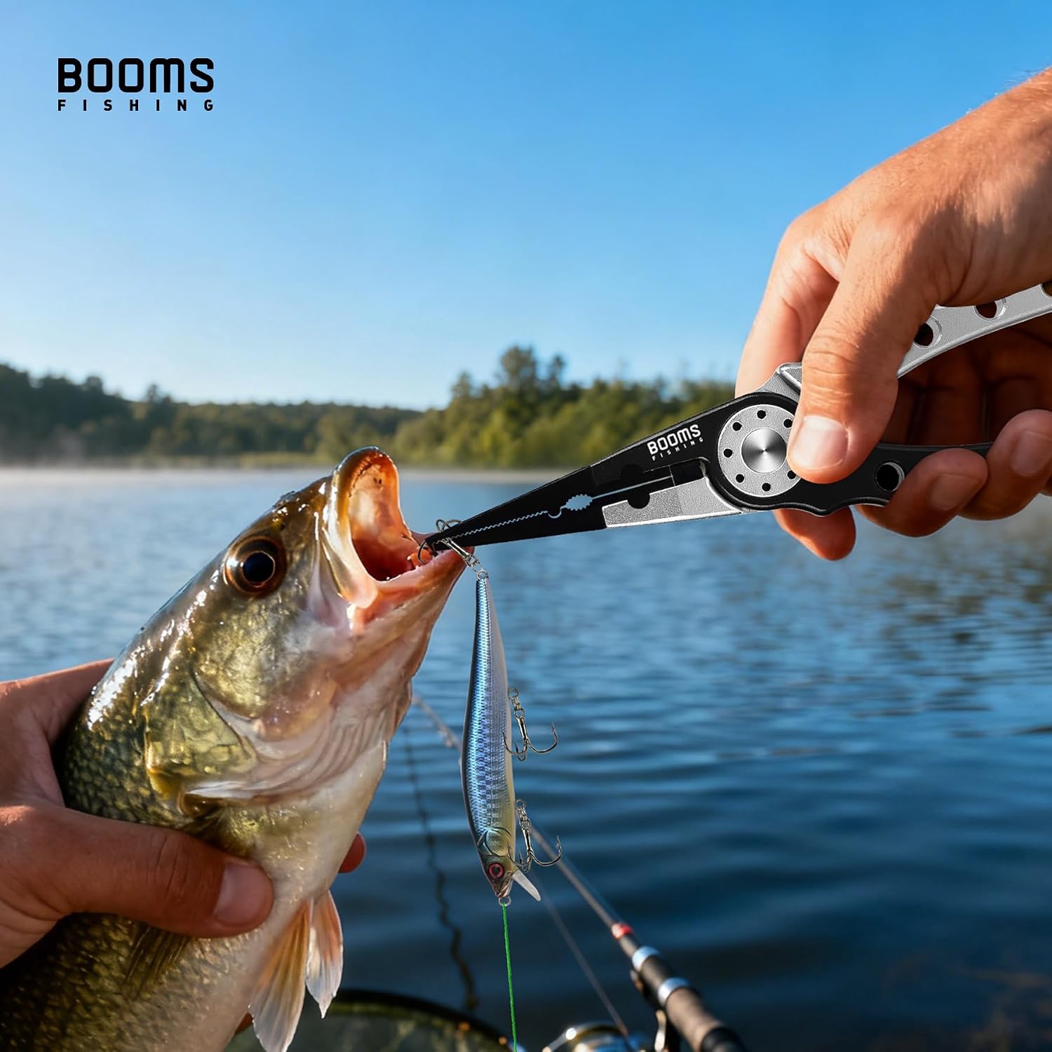 Booms Fishing X1 Aluminum Fishing Pliers Saltwater, Surf Fishing Tackle Kit, Fishing Multitool Hook Remover Braided Fishing Line Cutting and Split Ring with Coiled Lanyard and Sheath