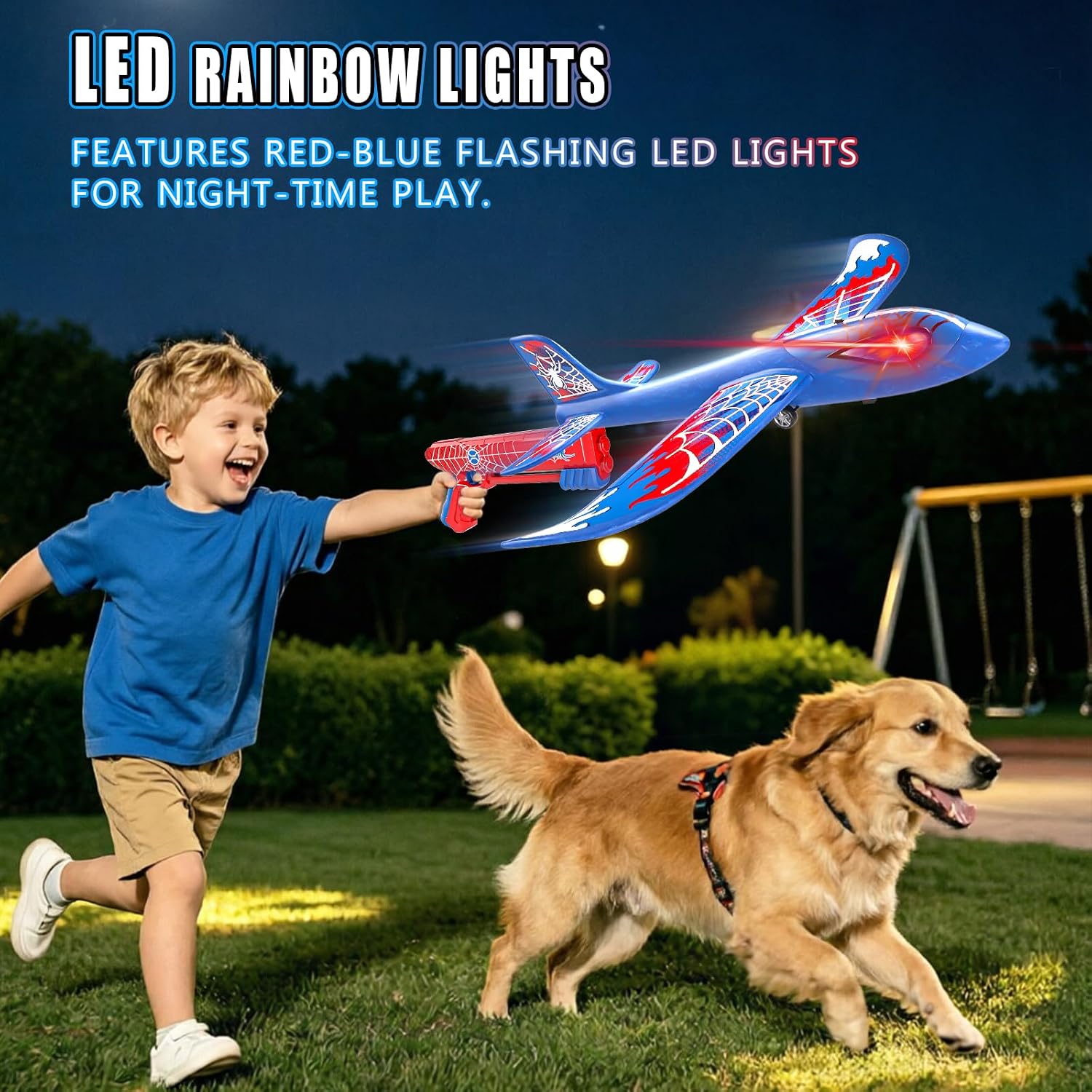 3 Pack Foam Airplane Launcher Toys for Kids ages 4-8, 13.2" LED Glider