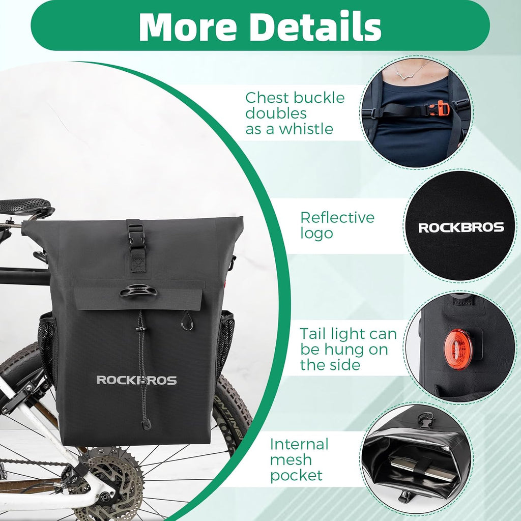 ROCKBROS Bike Panniers Waterproof 18L Detachable Shoulder Straps