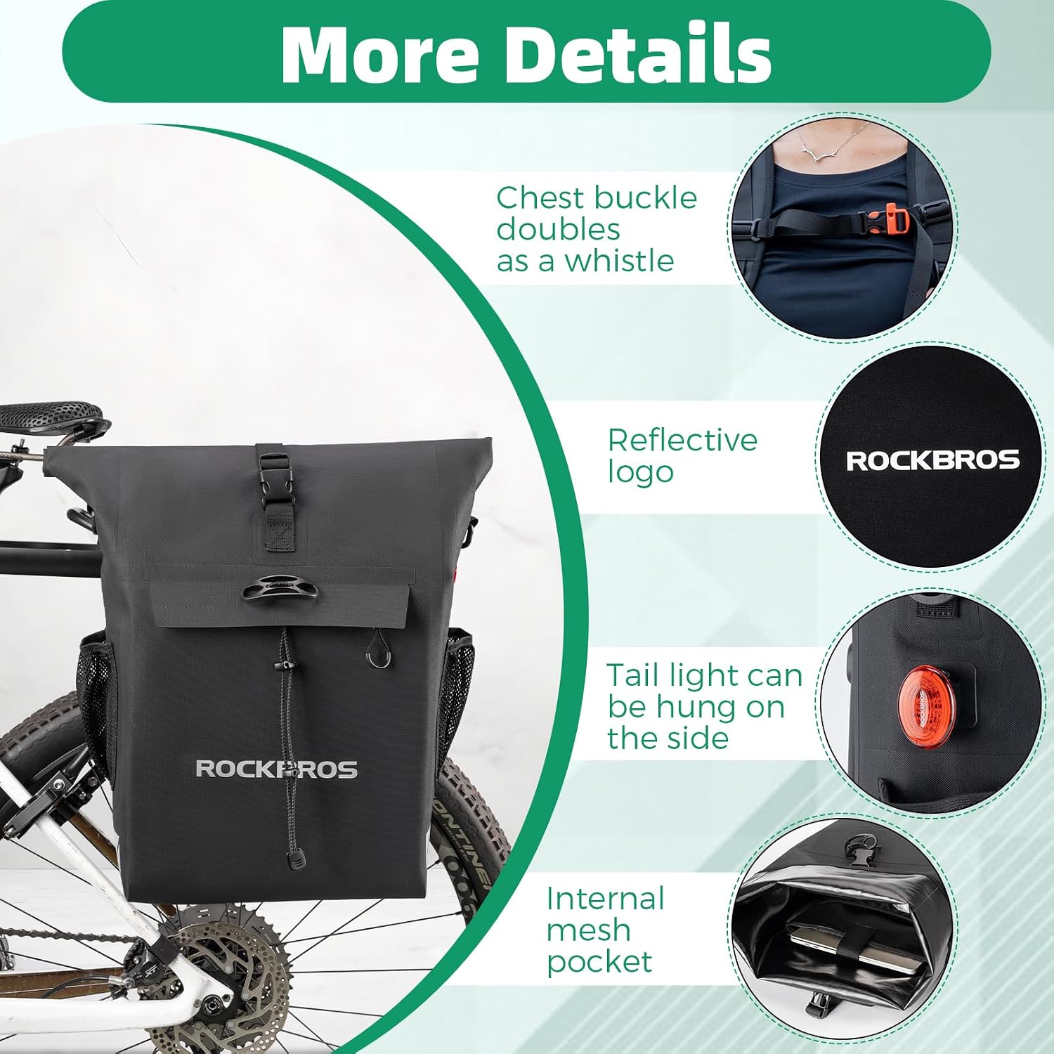ROCKBROS Bike Panniers Waterproof 18L Detachable Shoulder Straps