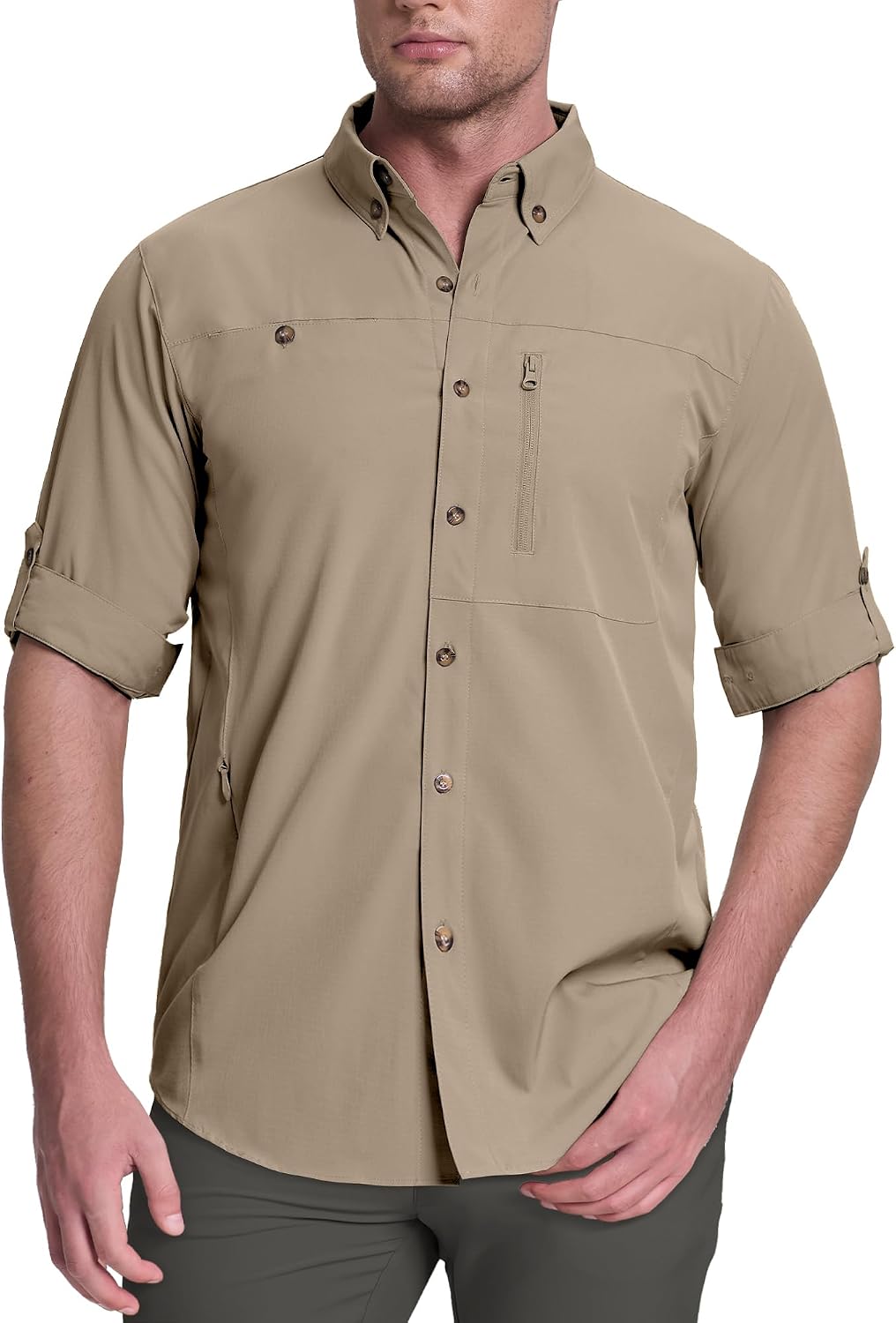 33,000ft Men's UPF 50+ UV Protection Long Sleeve Hiking Shirts Breathable Quick Dry Fishing Shirts for Safari, Outdoor