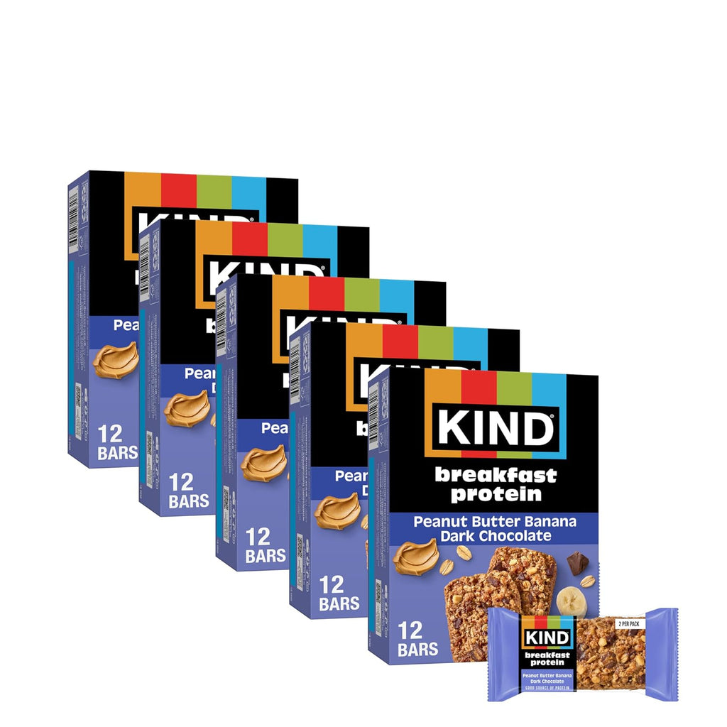 KIND Breakfast Protein Bars, Peanut Butter Banana Dark Chocolate, Gluten Free, Low Sodium, Healthy Snacks, 8g Protein, 30 Count (30 Packs of 2 Bars)