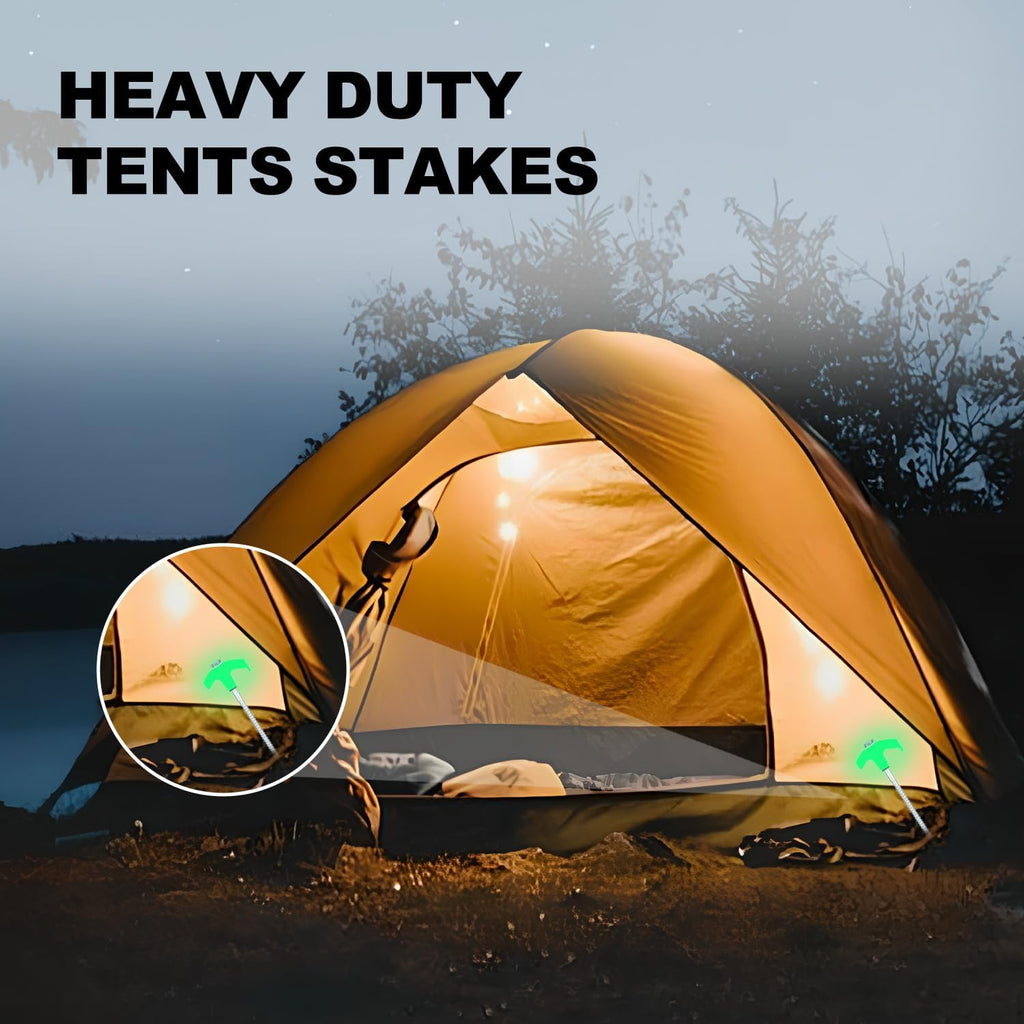 12 Pack Screw in Tent Stakes Heavy Duty,8 Inch Ground Anchors Screw in,Metal Stakes with Hex Head Driver,Camping Tent Accessories.(Luminous White)
