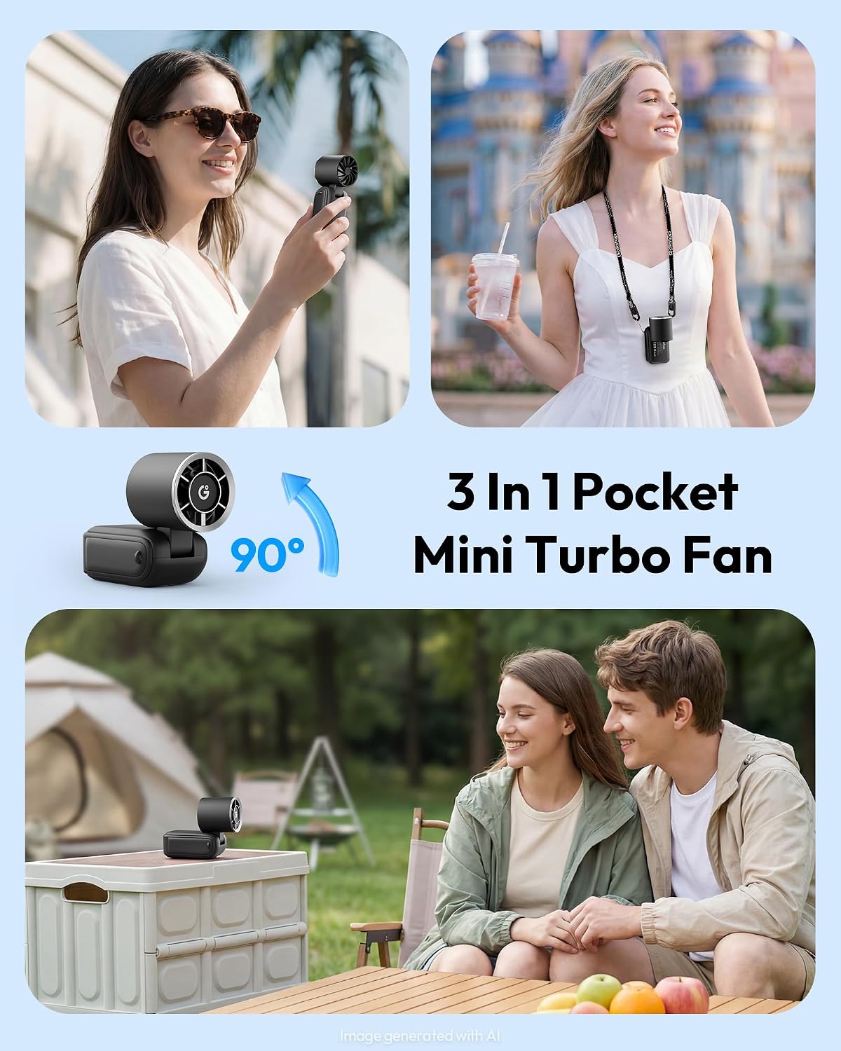 Gaiatop Portable Mini Fan Handheld, 3-in-1 Foldable Pocket Fan, Up to 15H