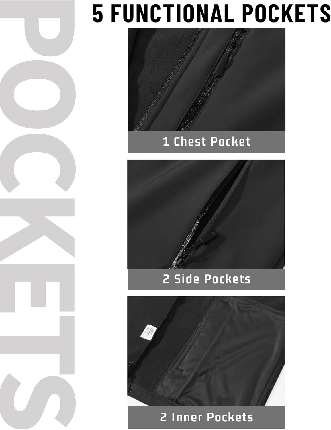 TACVASEN Mens Hooded Fleece Lined Waterproof Softshell Jacket Lightweight