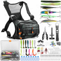 All in One Fishing Chest Pack Tackle Bag with Tackle Box, Fishing Lures Kit