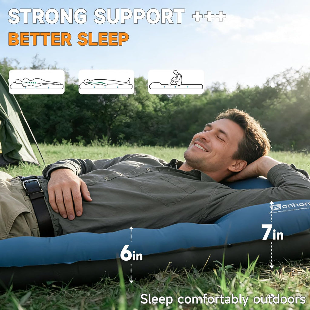 Camping Sleeping Pad, 32.7" Extra Wide, Built-in Foot Pump & Pillow