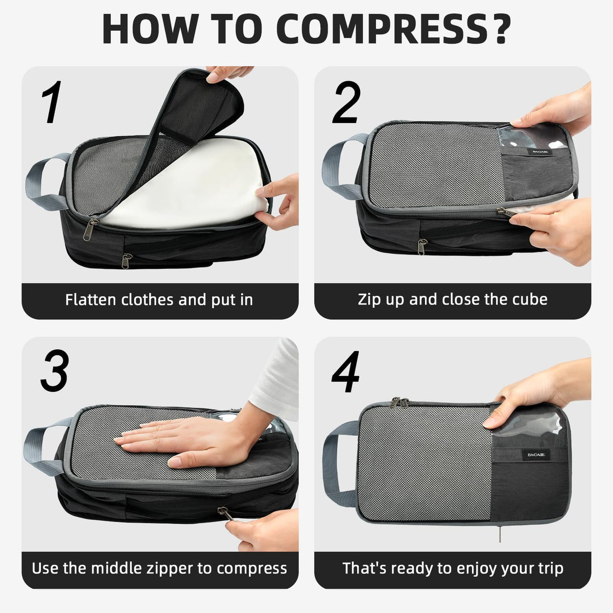 BAGAIL Lightweight Compression Packing Cubes for Travel, 6 Set, Dark Grey