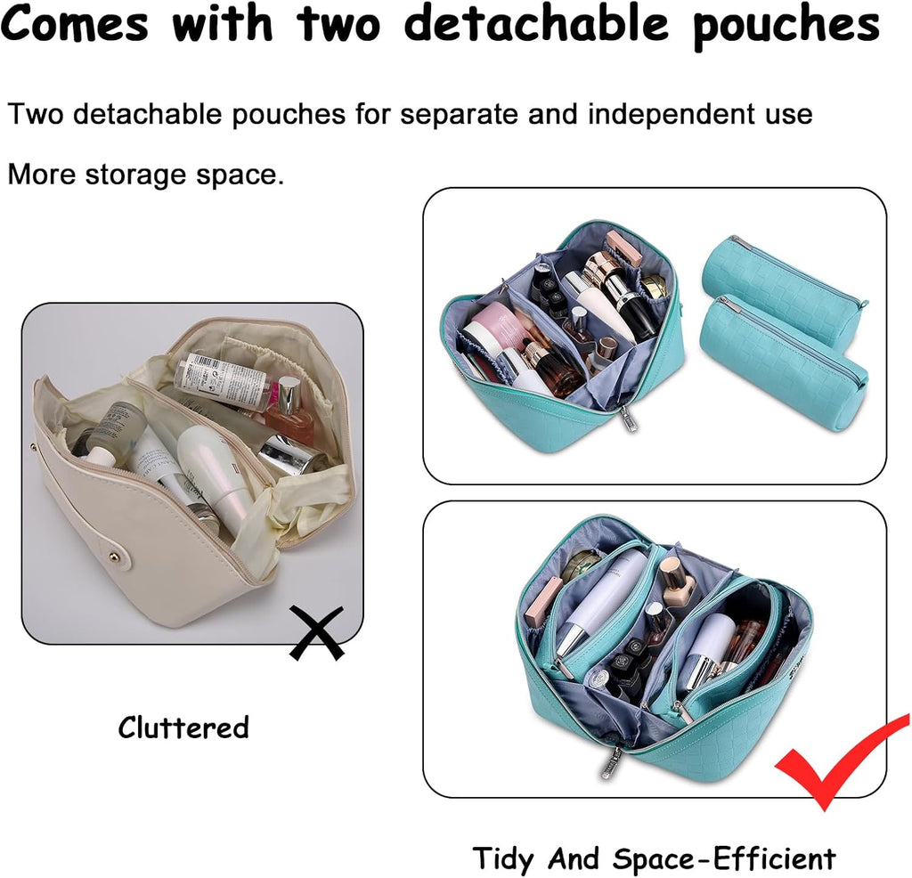 BOYATU Travel Makeup Bag Organizer: 180°Open-Flat 3 Pcs Make up Bags Set