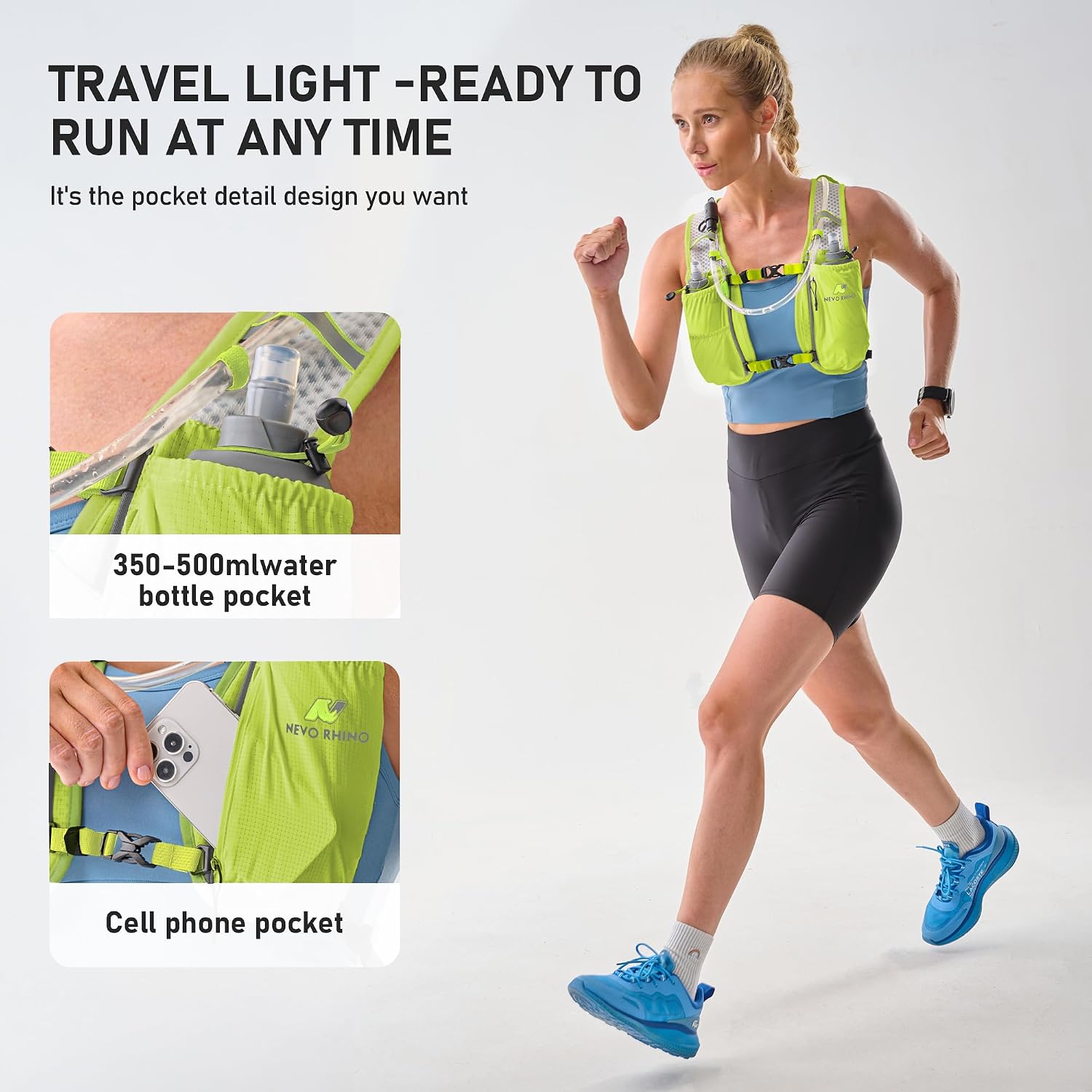 N NEVO RHINO Running Vest with 1.5L Water Bladder, Hydration Vest Pack