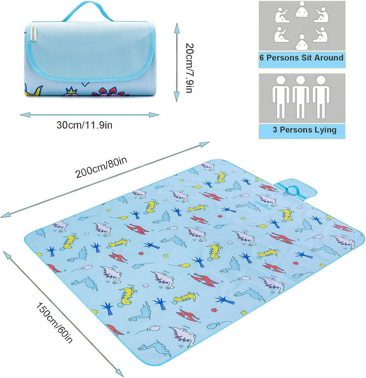 Large Picnic Blanket Waterproof Sand Free Beach Mat Foldable Picnic Mat Sandproof Beach Blanket Extra Large Grass Concert Blanket for Sporting Events, Family Picnic, Camping, Travel, Park