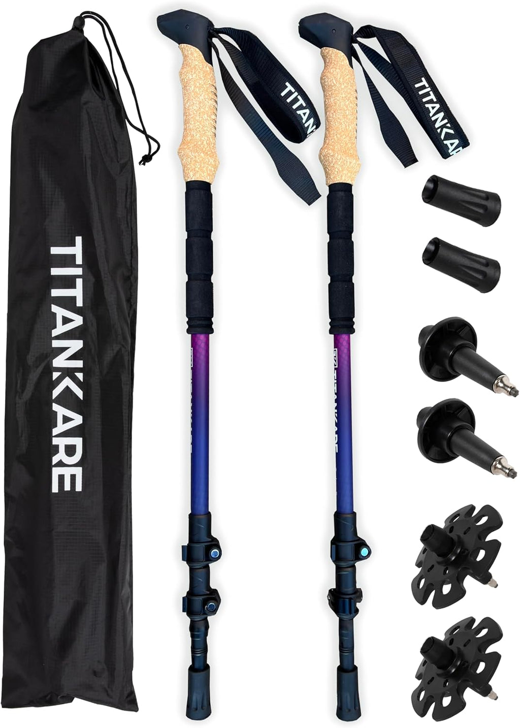 Collapsible Lightweight Trekking Poles – Walking Sticks for Seniors, Cork Grips Adjustable Carbon Fibre Nordic Poles for Men, Women, Hiking Ultralight for Backpacking or Camping –Carbon Pro