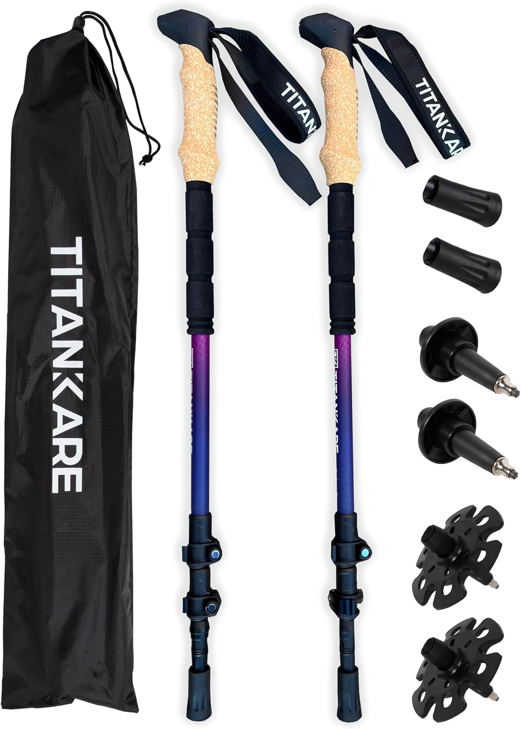 Collapsible Lightweight Trekking Poles – Walking Sticks for Seniors, Cork Grips Adjustable Carbon Fibre Nordic Poles for Men, Women, Hiking Ultralight for Backpacking or Camping –Carbon Pro
