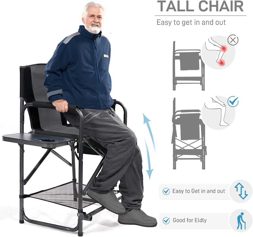 EVER ADVANCED 23.2" Medium Tall Directors Chair with Side Table 400LBS Grey