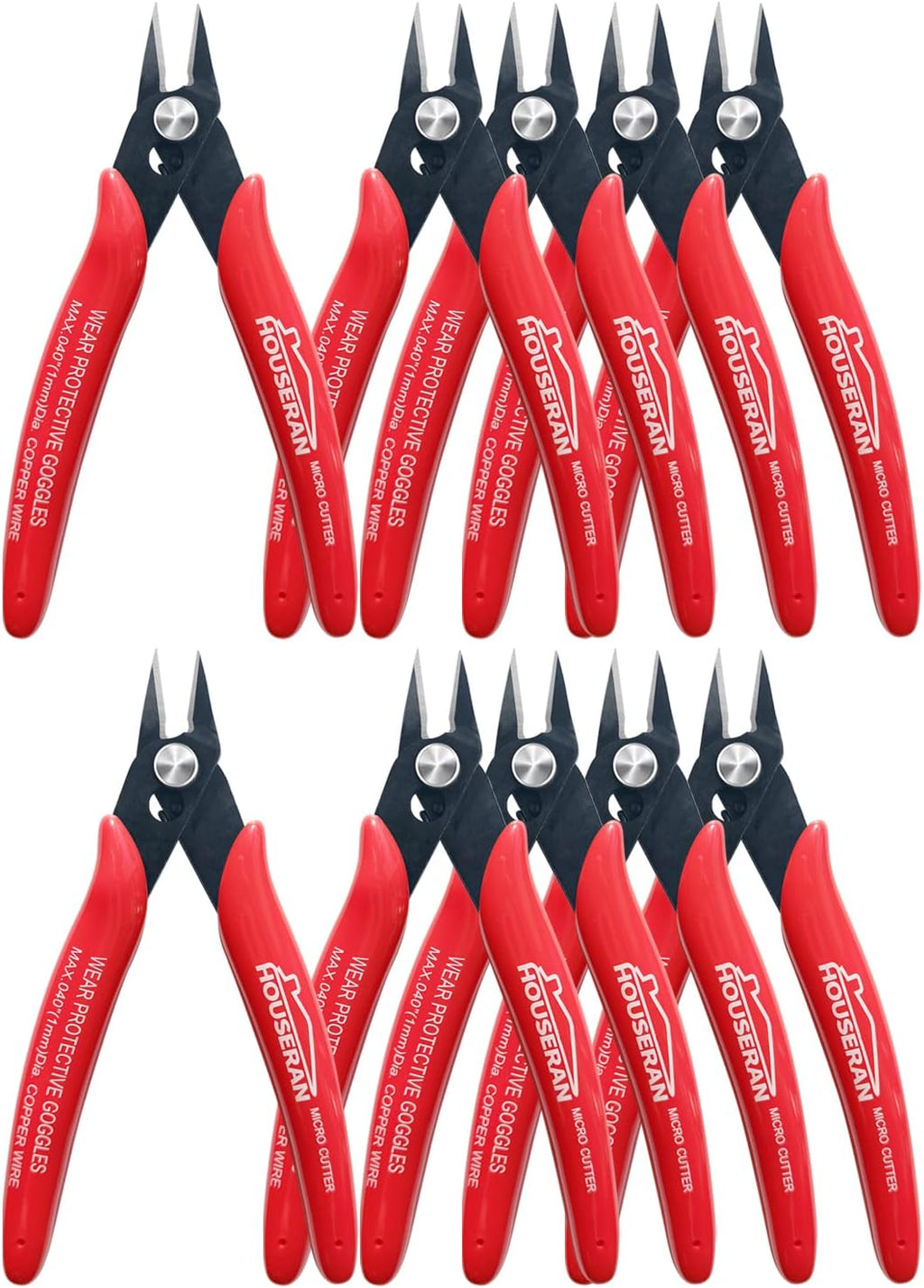 Small Wire Cutters, 10 PACK, 5 Inch, Micro Flush Cutter, Snips