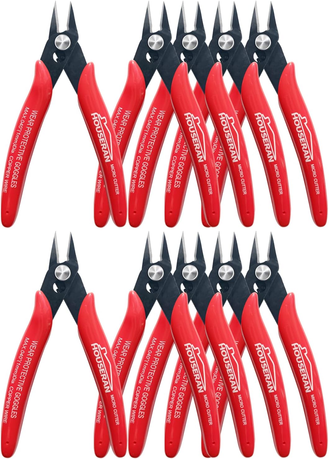 Small Wire Cutters, 10 PACK, 5 Inch, Micro Flush Cutter, Snips