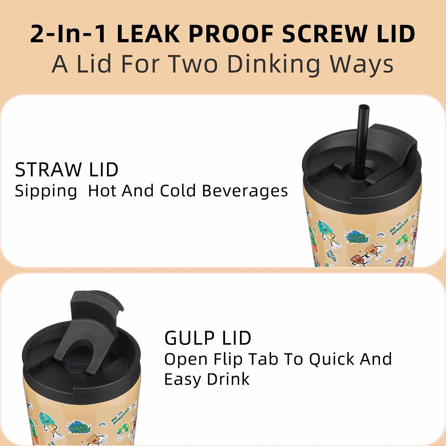 BJPKPK 22 oz Coffee Tumbler with Straw, Insulated Stainless Steel Cup