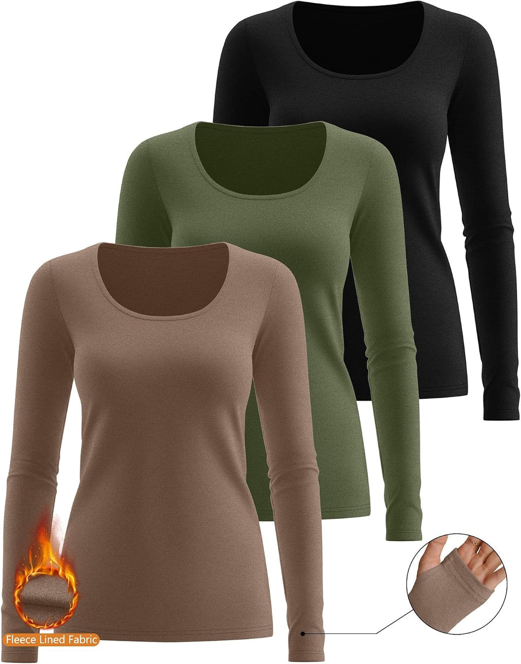 Riyiper 3 Pack Women's Thermal Long Sleeve Shirts Scoop Neck Top
