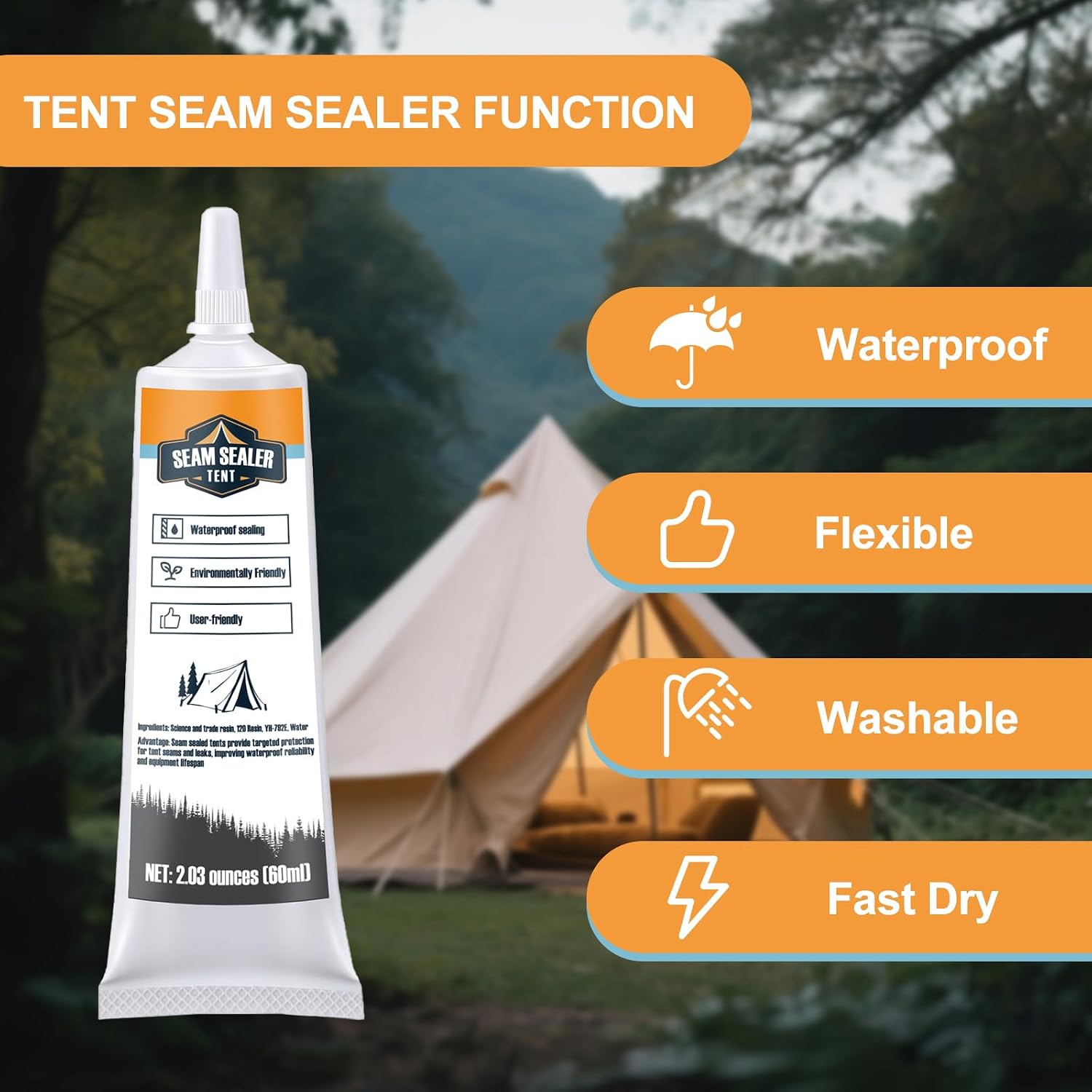 Tent Seam Sealer 120ml, No Sew Solution Waterproof Fast Cure ﻿