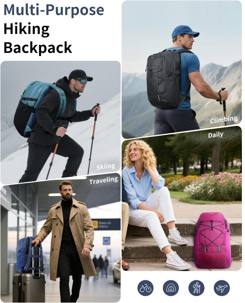 ECOHUB Hiking Backpack 30L Travel Backpack Lightweight Casual Daypack Water Resistant Camping Bag Outdoor Sports Back pack for Men Women