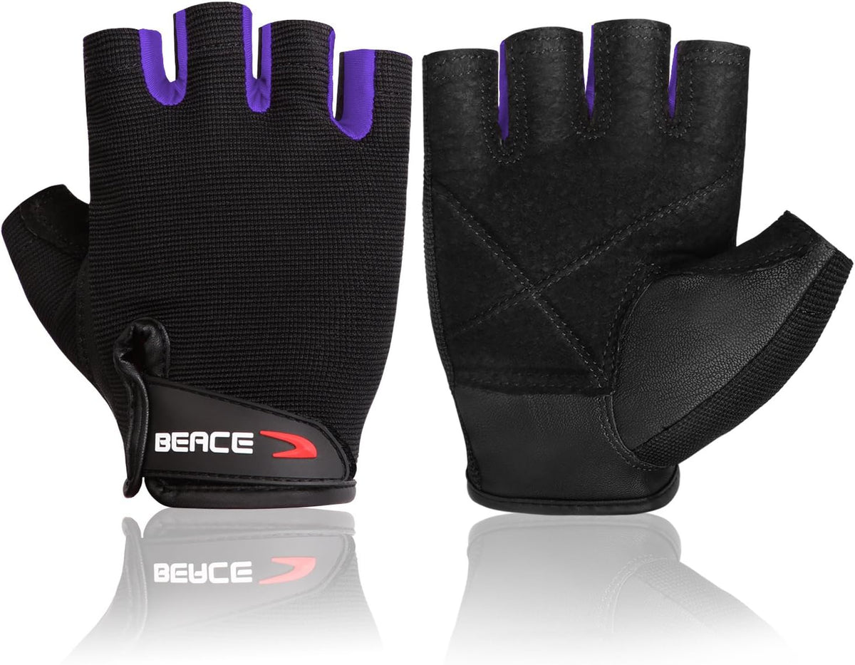 BEACE Weight Lifting Gym Gloves with Anti-Slip Leather Palm for Workout Exercise Training Fitness and Bodybuilding for Men & Women
