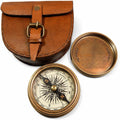 Authentic Vintage Style Brass Pocket Compass with Leather Case Rustic Vintage Home Decor Gifts