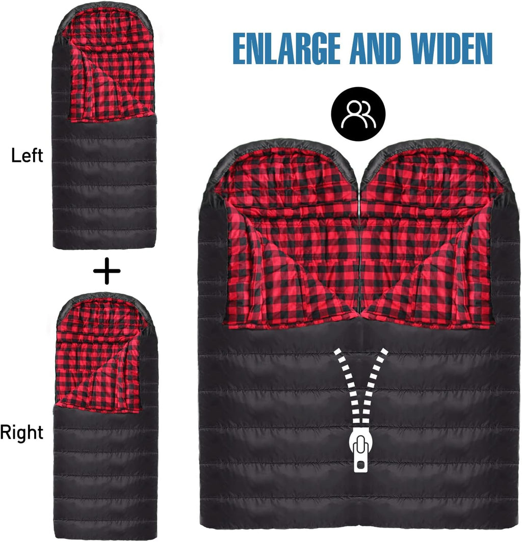Keencamp 0 Degree Sleeping Bag Cotton Flannel Winter Cold Weather for Adults XXL Sleeping Bag 4 Season Big and Tall with Pillow Compression Sack