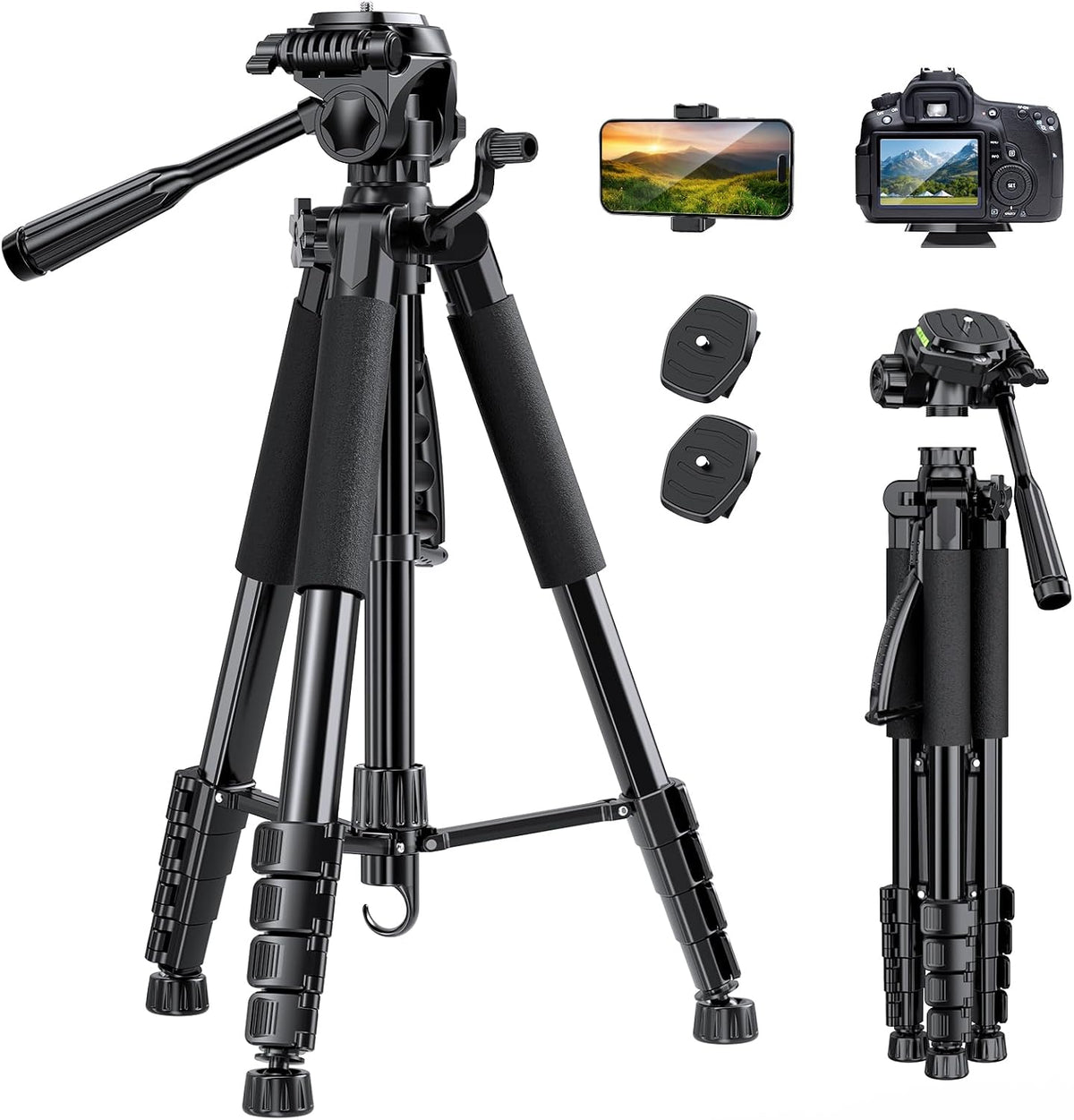 UBeesize 67” Camera Tripod with Travel Bag, Cell Phone Tripod with Bluetooth Remote and Phone Holder, Compatible with All Cameras, Cell Phones, Projector, Webcam, Spotting Scopes