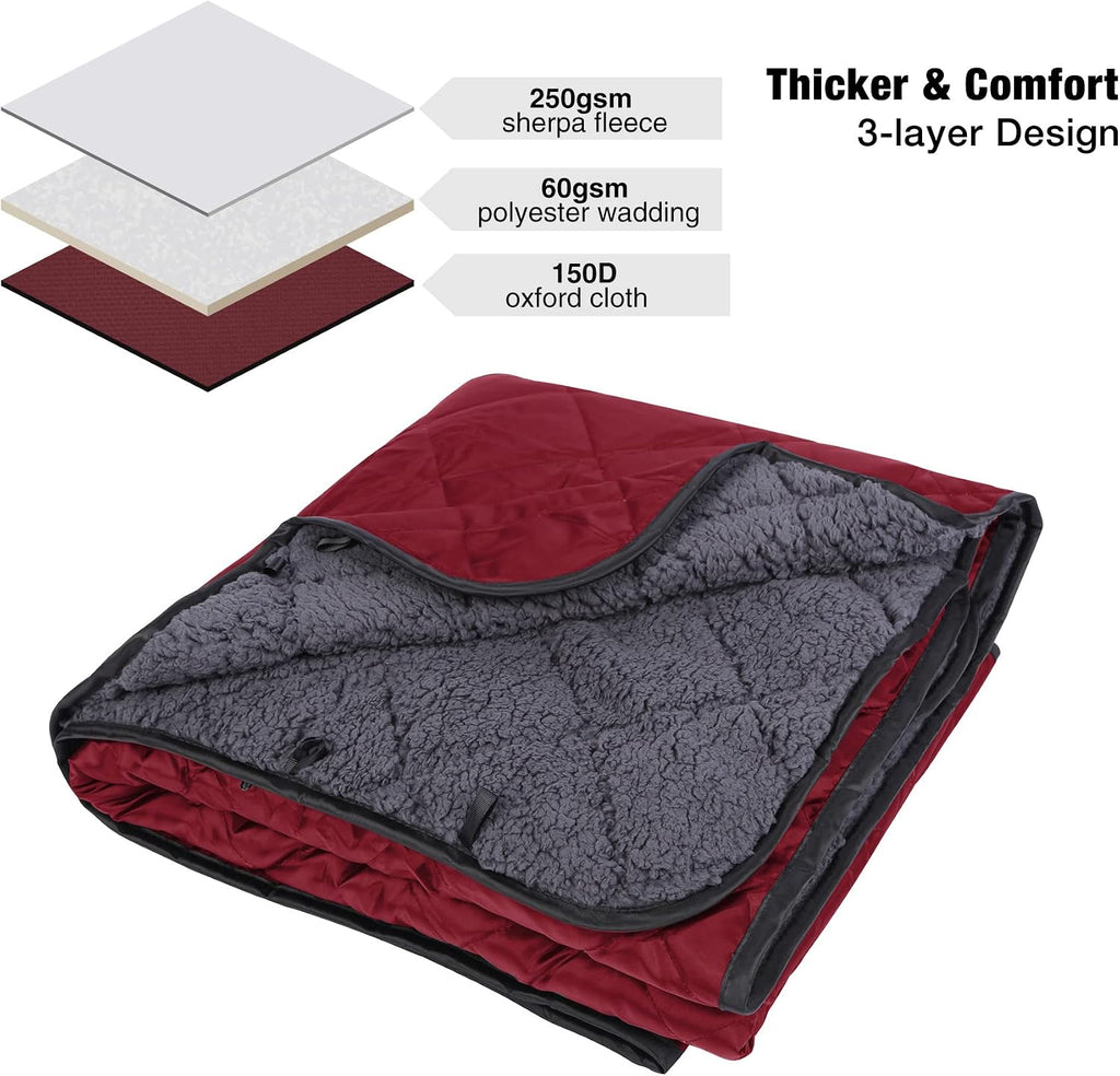 REDCAMP Large Camping Blanket with Sherpa Lining, Wine Red 79"x59"