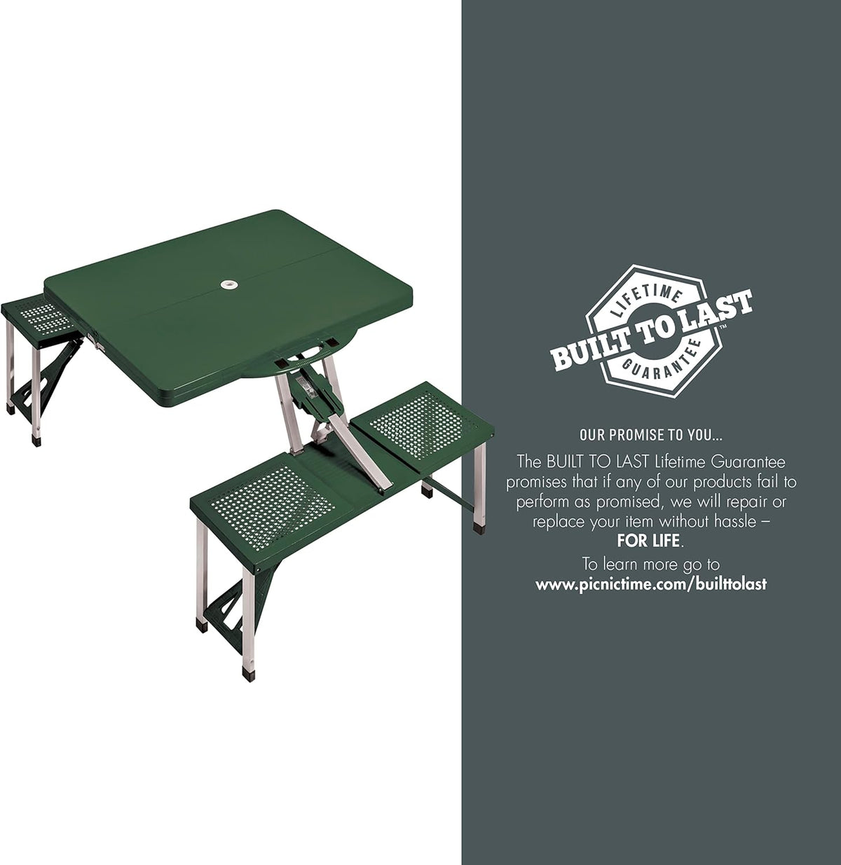 Picnic TIME Portable Folding Picnic Table with Seats for 4, Collapsible Aluminum Table with Benches & Umbrella Hole, Lightweight Foldable Table for Camping, Travel, Backyard, Tailgating