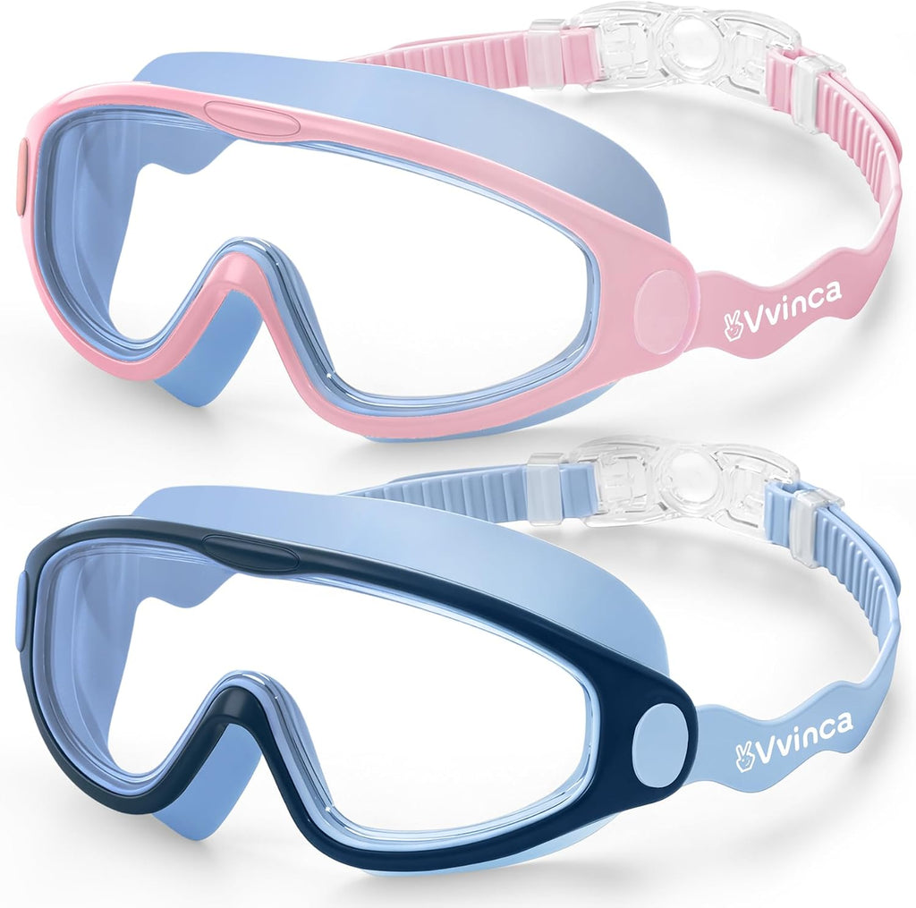 Vvinca Kids Swim Goggles for 3-15，Kids Goggles with Wave-Shape Strap