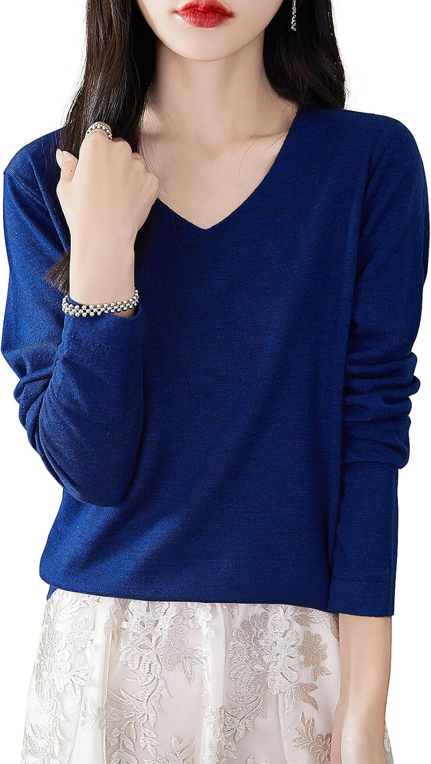 Chanyarn Women's 100% Merino Wool Base Layer Shirt Tops V Neck Long Sleeve Travel Hiking Tee T Shirt Pullover Sweater